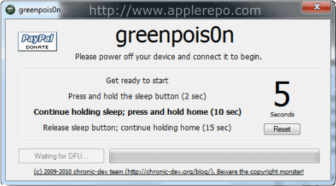 DFU mode 2 Step by Step Guide in Jailbreaking iPhone 3GS and iPhone 4 Using Greenpois0n