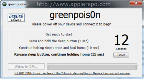 DFU mode 3 Step by Step Guide in Jailbreaking iPhone 3GS and iPhone 4 Using Greenpois0n