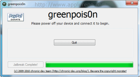 jailbreak complete Step by Step Guide in Jailbreaking iPhone 3GS and iPhone 4 Using Greenpois0n