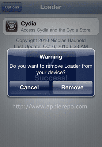 remove loader Step by Step Guide in Jailbreaking iPhone 3GS and iPhone 4 Using Greenpois0n