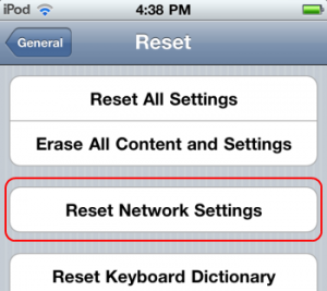 ipod touch reset network button